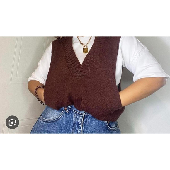 Vintage Campus Sweater Vest Top Pointelle Knit L Dark Indigo Blue Relaxed Grunge - Picture 2 of 13